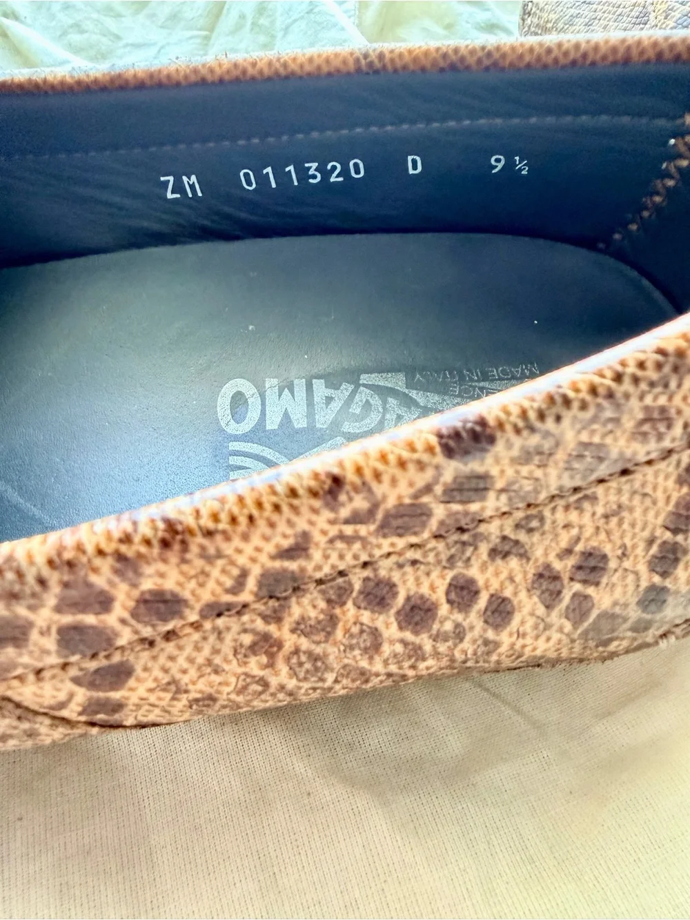 Salvatore Ferragamo Tan/Brown Snake-Print Leather Bit Loafers